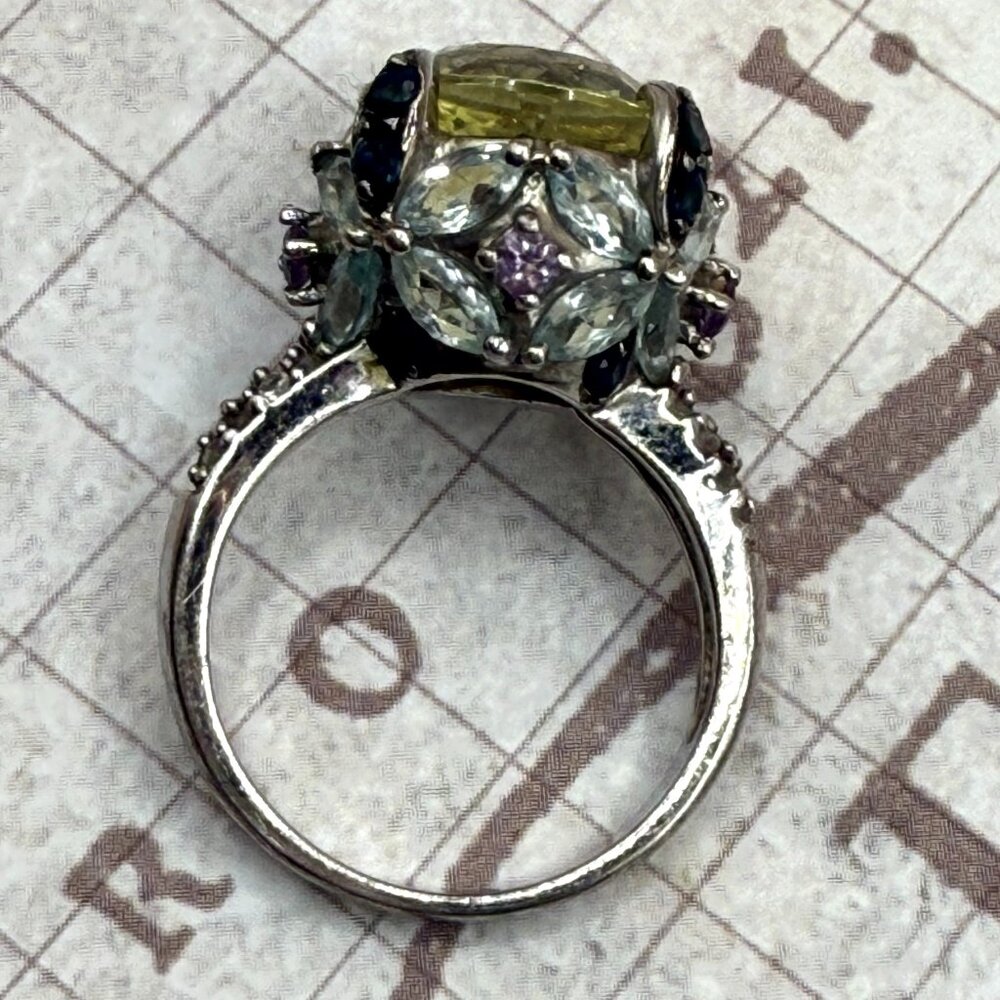 Bold Canary Yellow Multi Gem Stone Cocktail Ring Sterling Silver 925
